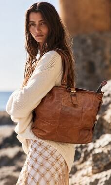 Love Stitch Luna Genuine Leather Patchwork Convertible Boho Tote Bag Brown